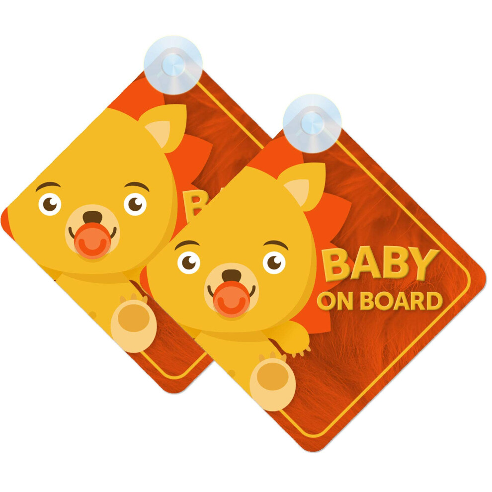 Mybabyonboard Uk Baby Lion On Board Sign For Car, 2Pcs Kids Safety Warning With Suction Cups 5051226073083