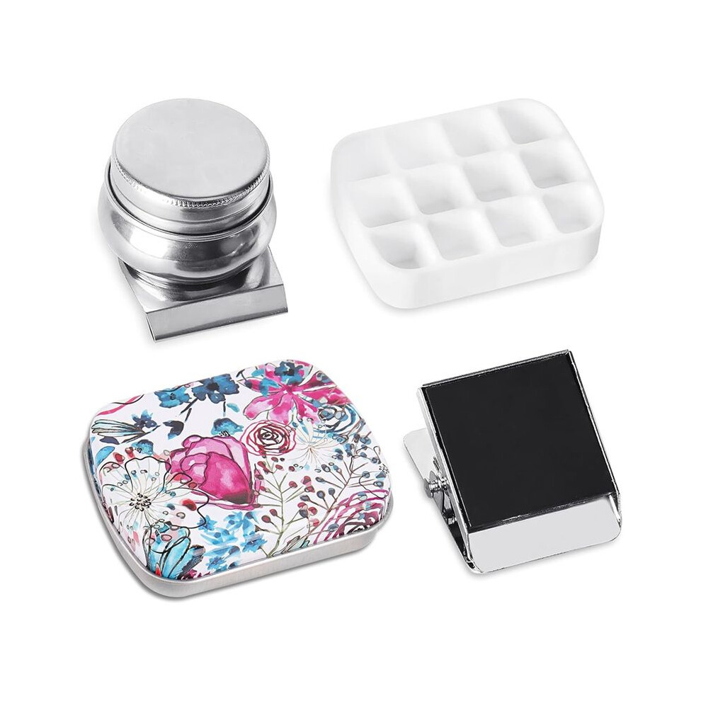 Tlily Portable Tin Box,12-Well Empty Watercolor Palette,Small Paint Storage Kits With Magnetic Clip And Oil Pot, B