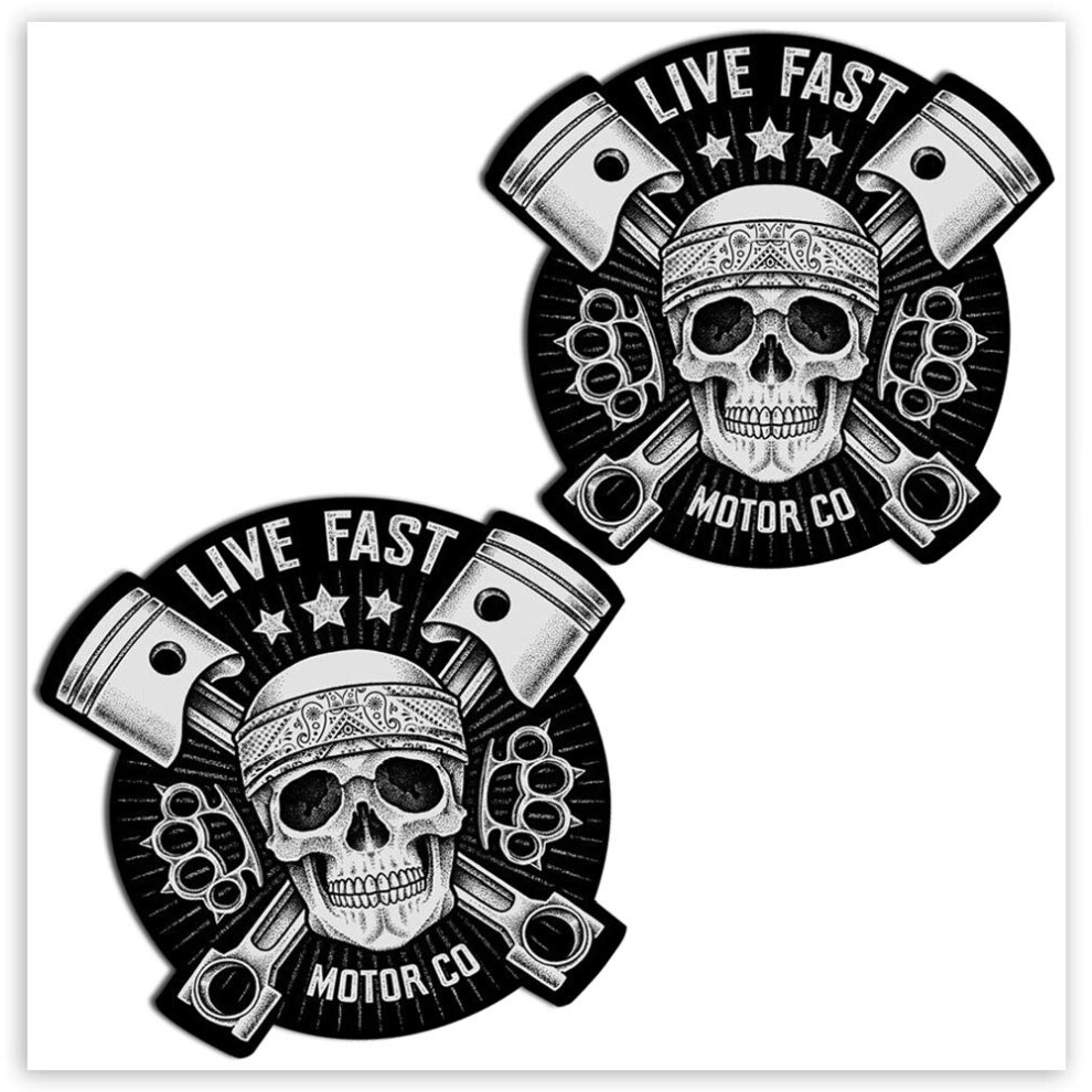 Skinoeu? 2 X Vinyl Self-Adhesive Stickers Live Fast Horror Skull Laptop Ipad Car Window Auto Moto Motorcycle Helmet Bike Skate Truck Racing Tuning B 5051226089282