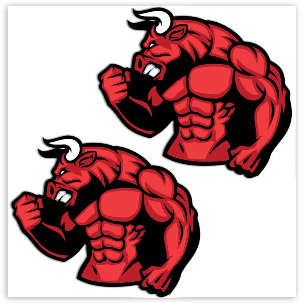 Skinoeu? 2 X Vinyl Self-Adhesive Funny Stickers Angry Bull Fitness Gym Laptop Ipad Phone Car Window Auto Moto Motorcycle Helmet Bike Skate Truck Red 5051226088179