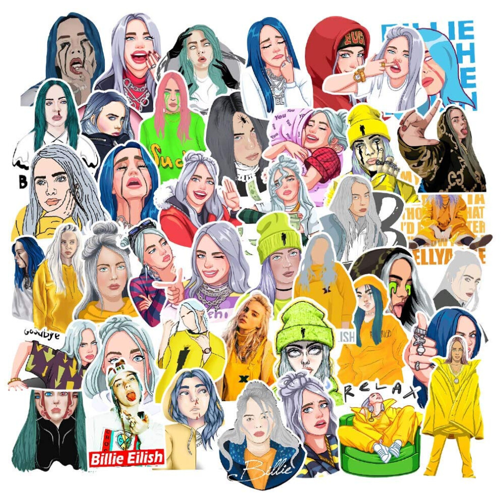 Laptop Stickers Of Singer Billie Eilish, 53Pcs Waterproof Vinyl Decals For Hydro Flask Guitar Notebook Luggage Travel Case Motorcycle Bumper Bike Pop 5051226088421