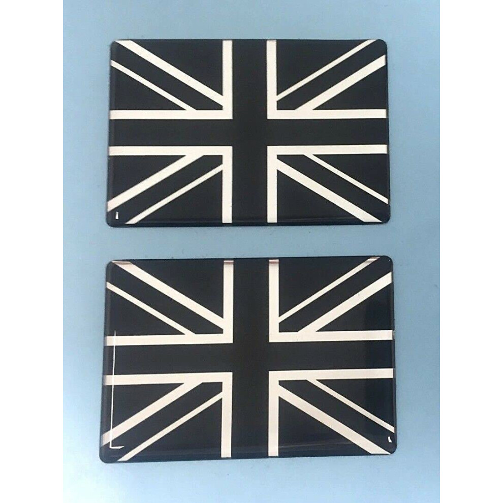2 X Union Jack Domed Sticker/Decal - 64Mm Chrome & Black 5051226088582