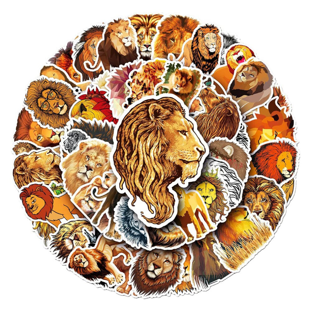 Majestic Lion Vinyl Stickers, 50 Pcs Waterproof Realistic Animal Decals For Laptops, Scrapbooking, Journals, Notebooks, Water Bottles, Suitcases, 5051226087080