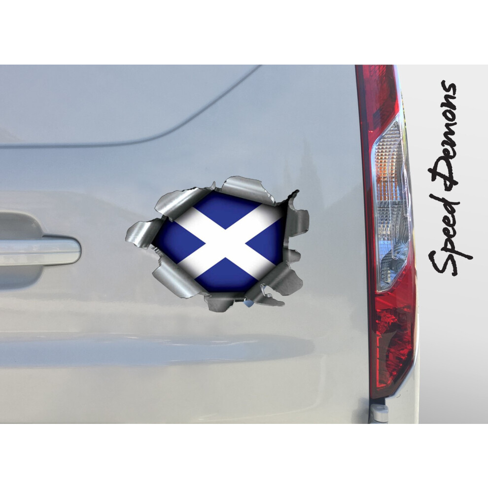 Extra Large Speed Demons Pride Burst Rip Torn Tear Sticker Self Adhesive Graphic For Any Surface Including Laptop And Cars - Scottish Flag 5051226091957