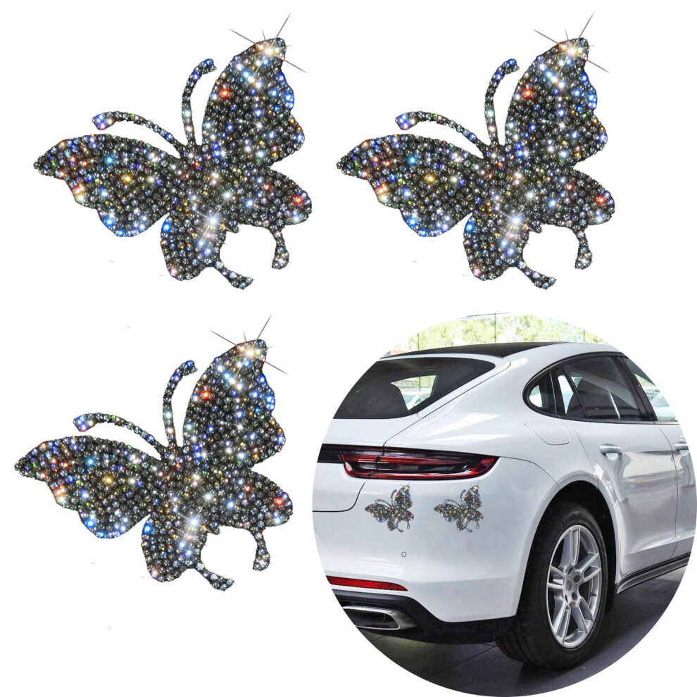 3Pieces Crystal Car Stickers, Bling Butterfly Crystal Rhinestone Car Sticker Decal, Bling Butterfly Car Decorations Rhinestone Accessories For Cars Silver 5051226085215