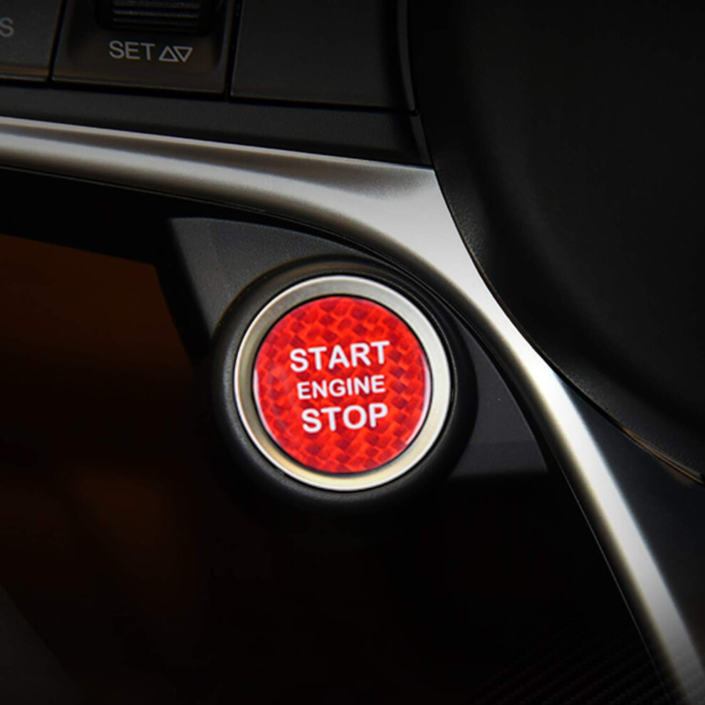 M.jvisun Carbon Fiber Engine Start Stop Button Cover Trim For Alfa Romeo, Ignition Starter Sticker For Alfa Romeo Giulia For Alfa Romeo Stelvio - Red 5051226096044