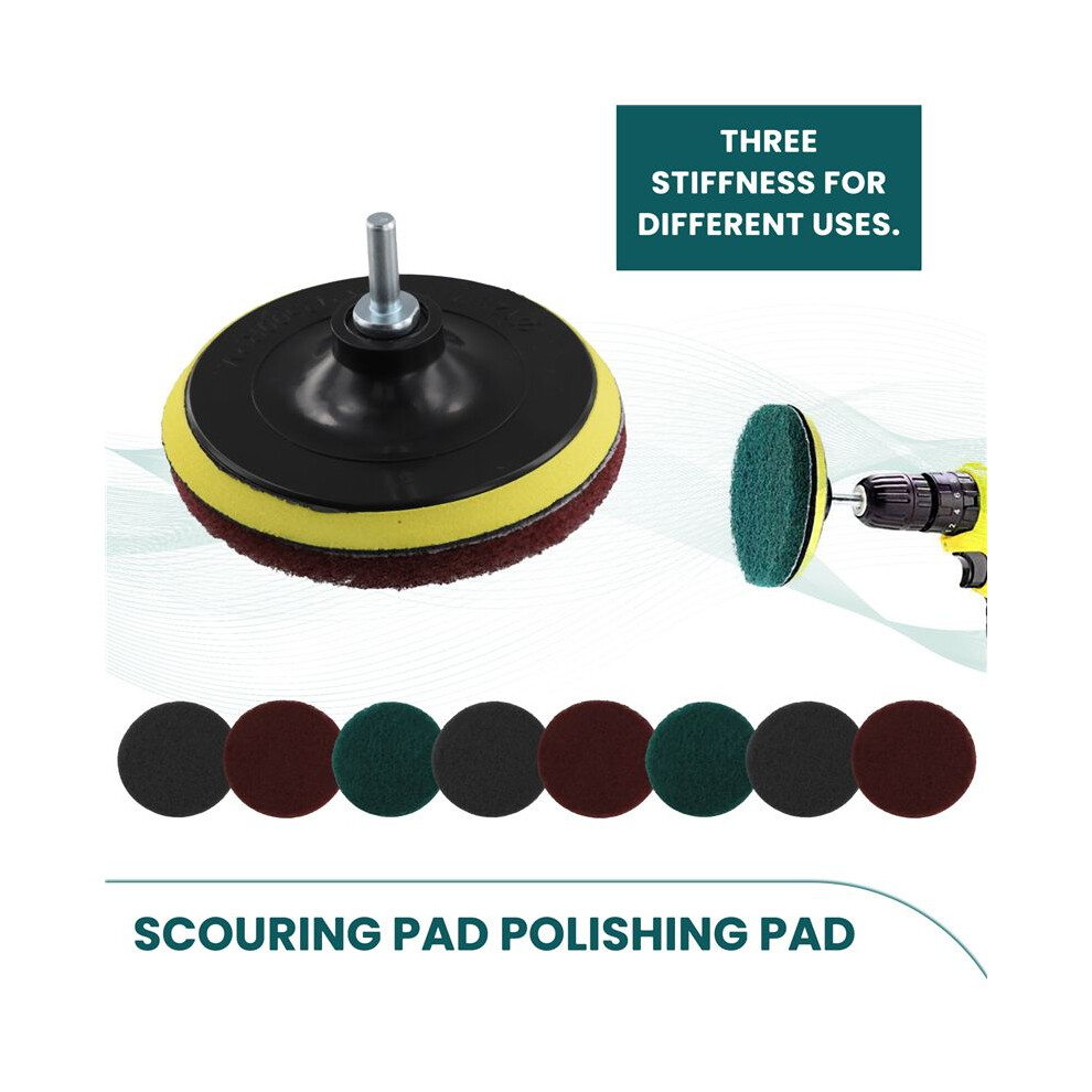 16Pcs 5Inch 3 Different Color Scrubbing Pads Drill Powered Brush Tile Scrubber Scouring Pads Cleaning Kit,Abrasive Buffing Pads Replacement 1 Pcs Hook 4714231662826