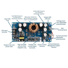 - 30A 800W Justerbar Nedspänningsmodul  20V-70V Till  2.5V-58V Konstant Strömspänningsregulator Buck Power