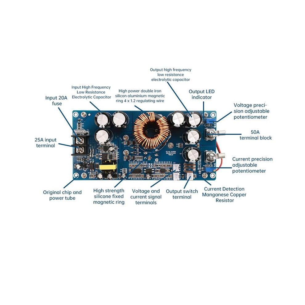 30A 800W Adjustable Step-Down Module 20V-70V To 2.5V-58V Constant Current Voltage Regulator Buck Power 4714231665452