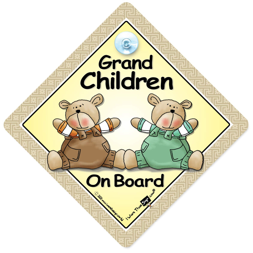 Grandchildren On Board Car Sign, Baby On Board Sign With Suction Cup Attachment For Grandparents 5051226092541