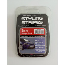 Pin Stripe 3mm x 10mtr Self Adhesive Car Pin Stripe Black - White - Red - Gold - Silver Coach Tape Styling Stripe (Red)