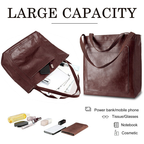 braune PU-Leder-Schultertasche, große Kapazität 2