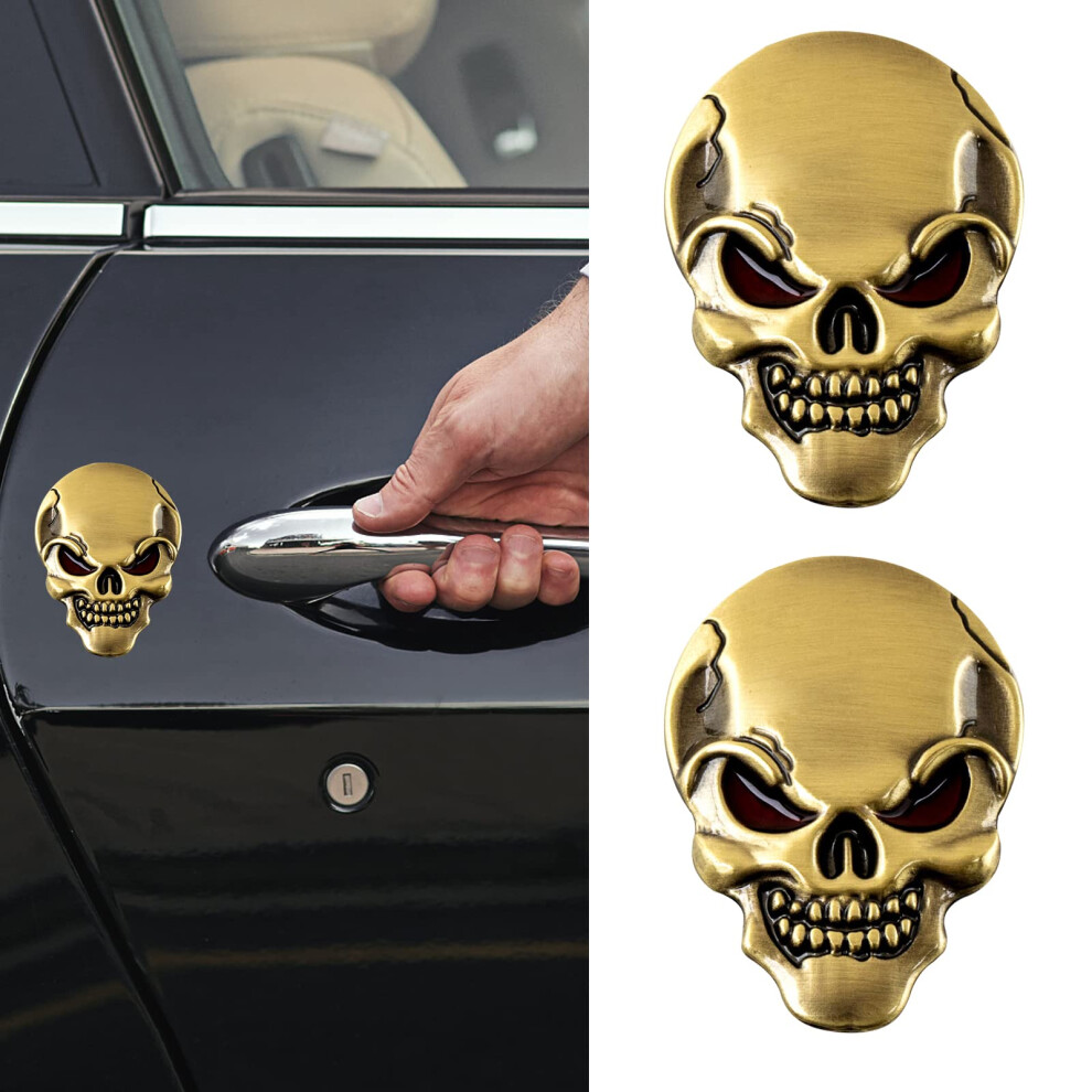 Eqlef? 2 Pieces 3D Skull Zinc Alloy Metal Car Motorcycle Sticker Skull Emblem Badge Car Styling Stickers Accessories - 2 Pack (Golden) Golden 5051226082627