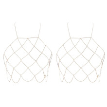 2X Women's Halterneck Mesh Body Chain Bralette Bikini Bra Necklaces Stomachers(Gold)