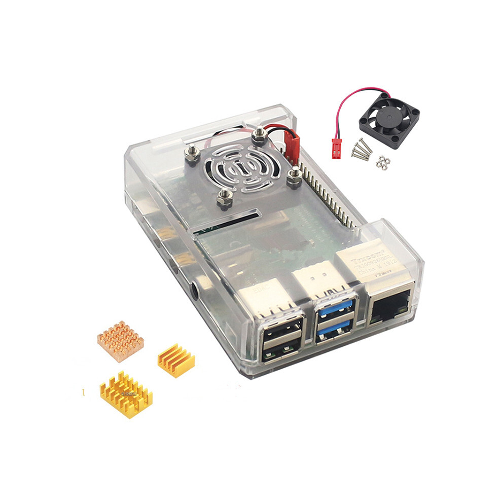 (Transparent) Abs Case Enclosure Kit With Cooling Fan Aluminum Heatsink For Raspberry Pi 4B 110691419217