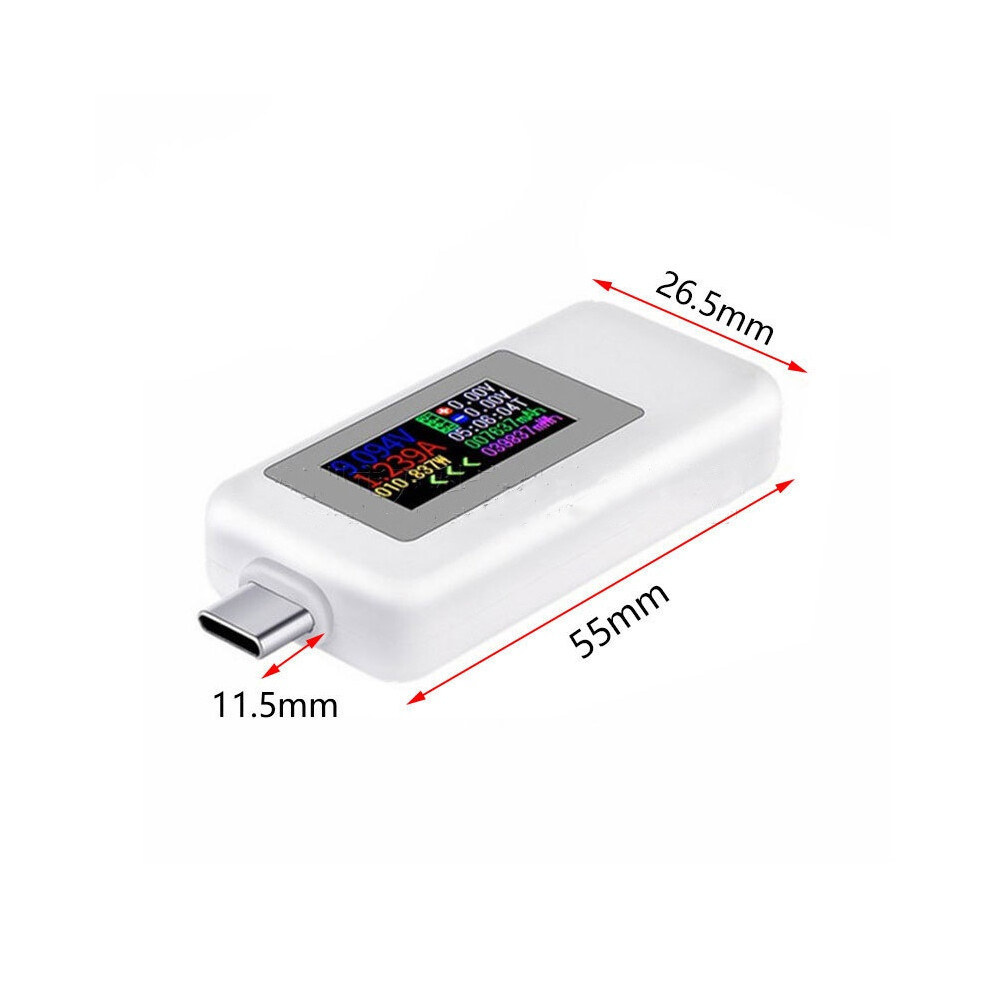 (White) Usb Type-C Power Tester Voltage Current Capacity Meter Usb-C Multimeter 4-30V 5A White 110691410092