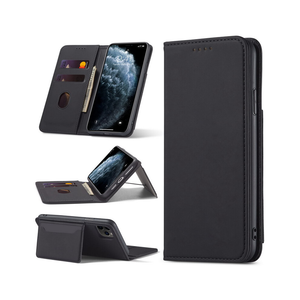 (, For Iphone12 Pro Max) Magnetic Leather Case For Iphone 12 Luxury Flip Wallet Card Holder Stand Phone Cover Black 320997858034