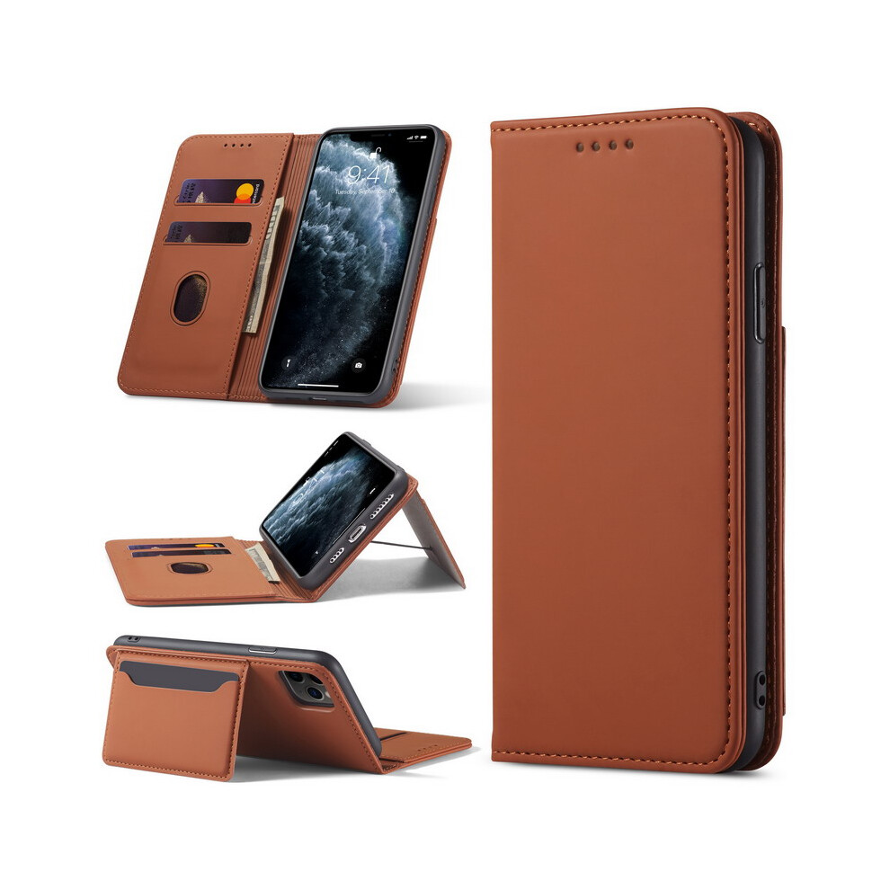 (Coffee, For Iphone12 Pro Max) Magnetic Leather Case For Iphone 12 Luxury Flip Wallet Card Holder Stand Phone Cover 320997858065