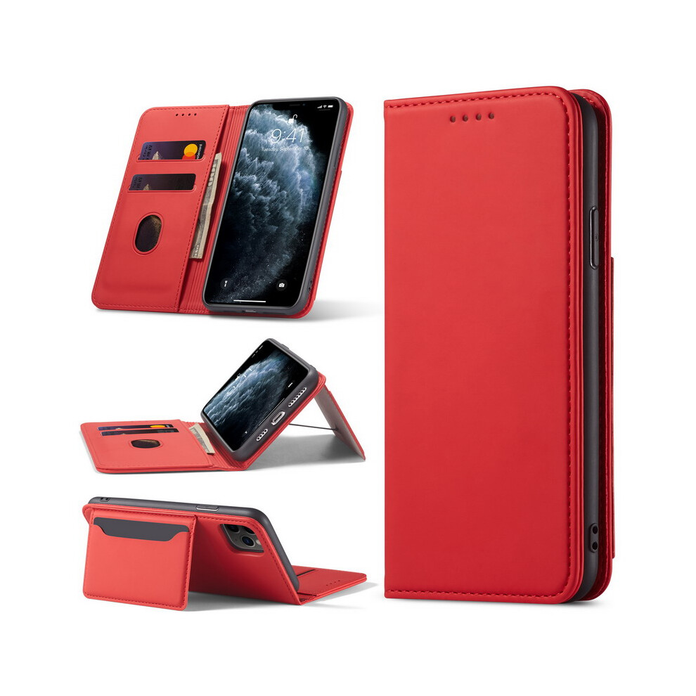 (, For Iphone12 Pro Max) Magnetic Leather Case For Iphone 12 Luxury Flip Wallet Card Holder Stand Phone Cover Red 320997858096