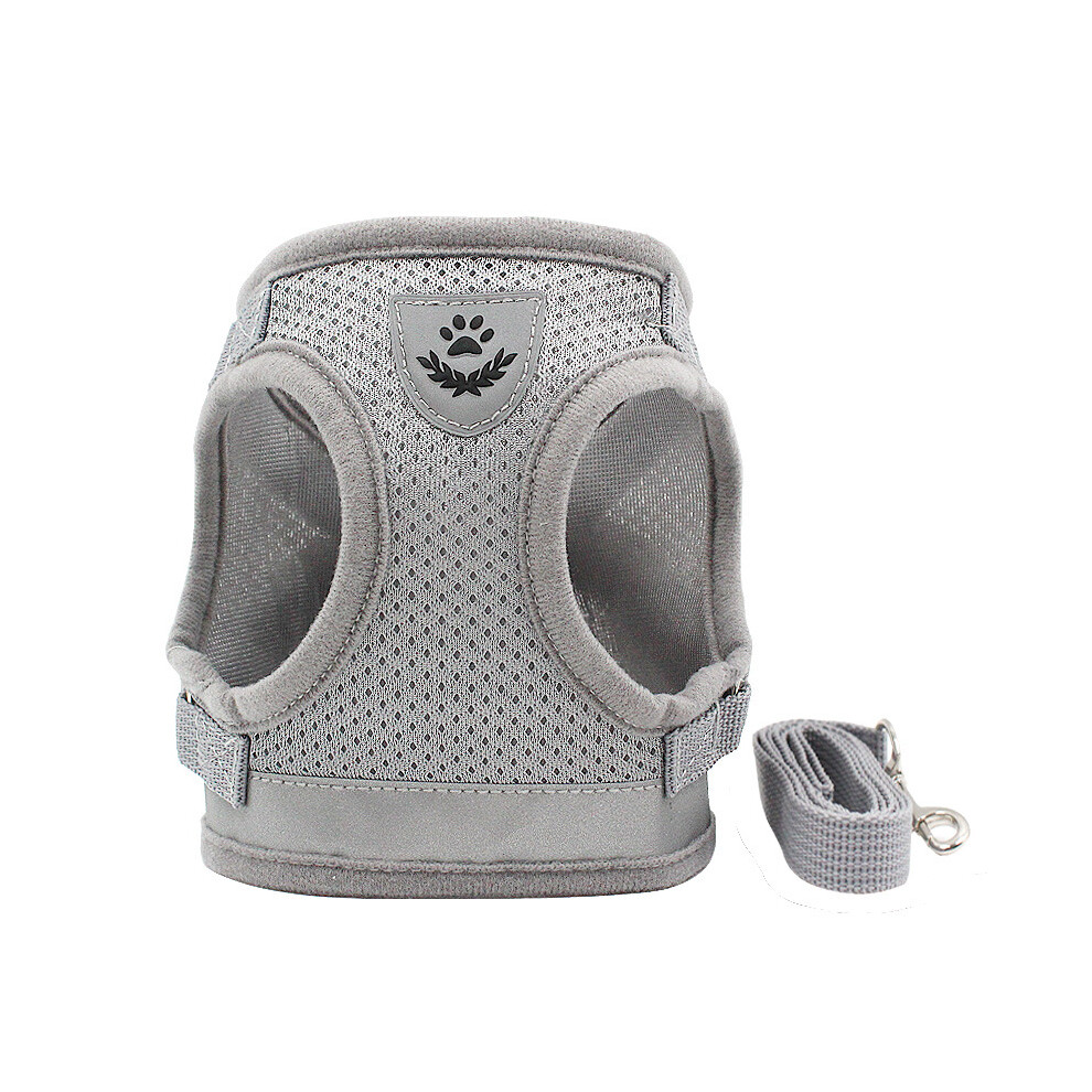 (Gray, S) Reflective Safety Pet Dog Harness And Leash Set For Small Medium Dogs Cat Vest Puppy Chest Strap 320997764540