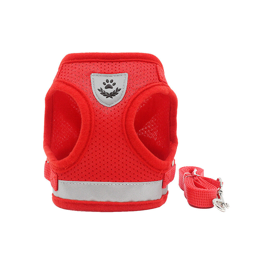 (Red, M) Reflective Safety Pet Dog Harness And Leash Set For Small Medium Dogs Cat Vest Puppy Chest Strap 320997764656