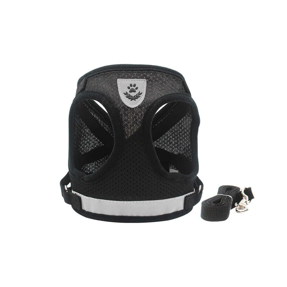 (Black, L) Reflective Safety Pet Dog Harness And Leash Set For Small Medium Dogs Cat Vest Puppy Chest Strap 320997764717