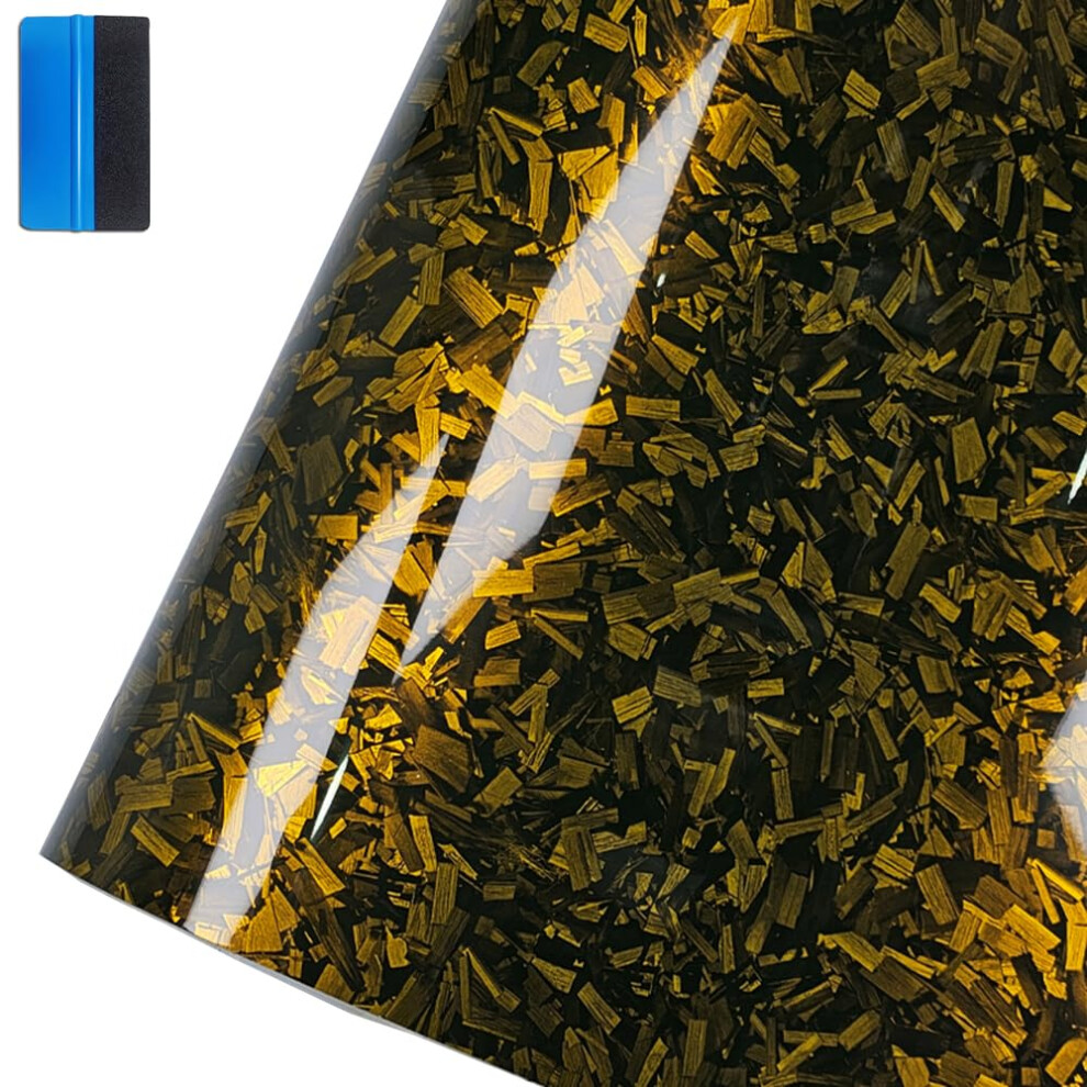 Newl Forged Carbon Fiber Gloss Vinyl Wrap Sticker Free Bubble Air Release Diy Decal Car Auto Vehicle Morotcycle Self Adhesive (5Cm X 900Cm) Gold 5051226212833