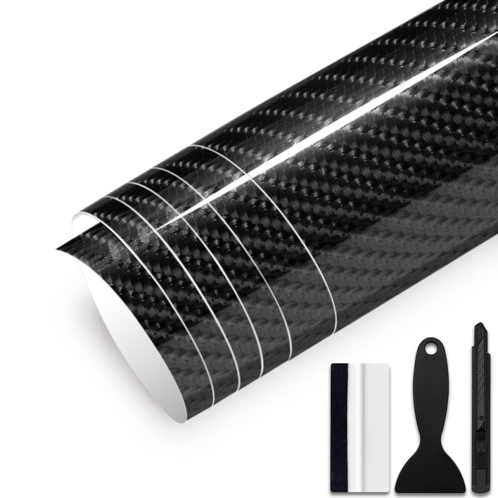 Grthtati 30Cm X 150Cm 6D Carbon Fibre Vinyl Wrap For Car Interior & Exterior Self Adhesive Bubble-Free Vinyl Film For Automotive, Motorcycle, Bike (6D 5051226211645