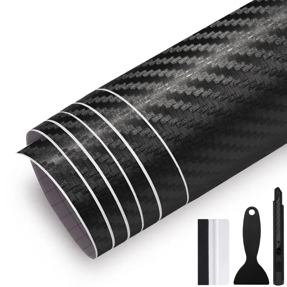 Grthtati 50Cm X 150Cm Gloss Vinyl Wrap For Car Interior & Exterior Self Adhesive Bubble-Free Vinyl Film For Automotive, Motorcycle, Bike (3D Black 5051226215520