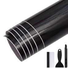 GRTHTATI 50cm x 300cm Gloss Black Vinyl Wrap for Car Interior & Exterior Self Adhesive Bubble-Free Vinyl Film for Automotive, Motorcycle, Bike (Gloss
