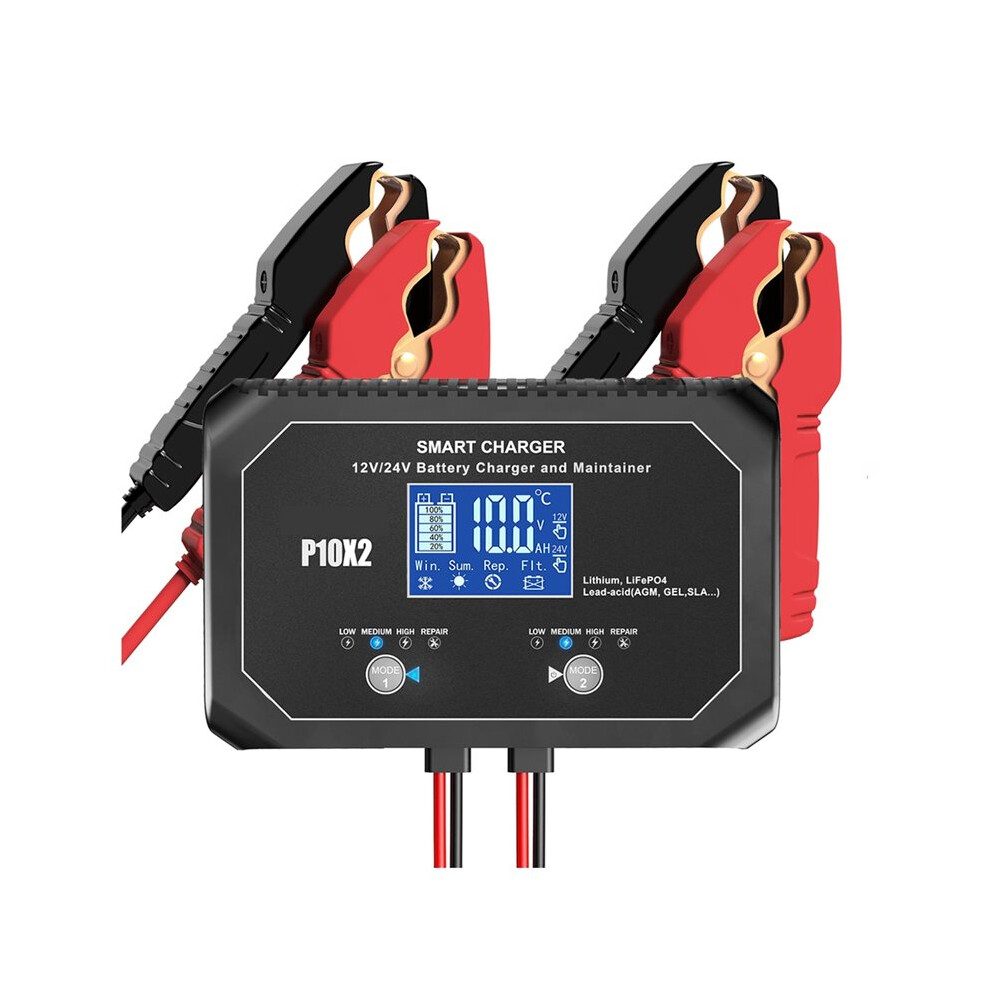 12V 10A 24V 5A Dual Channel Battery Charger For Lithium Agm Gel Lead-Acid Lifepo4 Car Motorcycle Charger Eu 4712706802456
