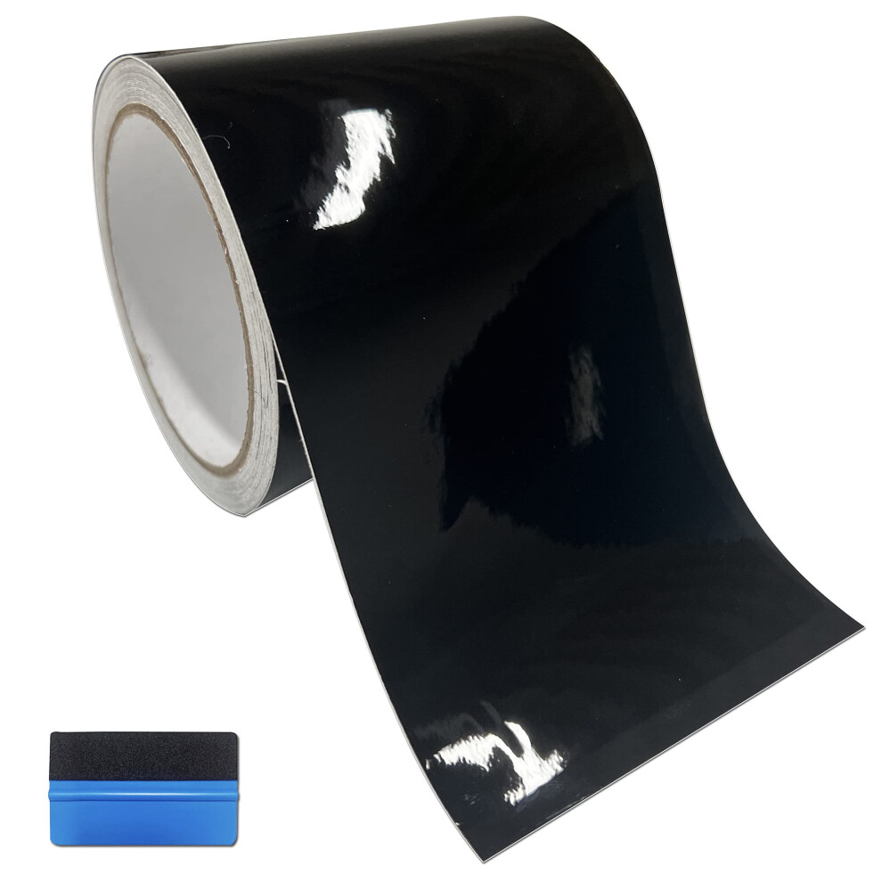 Newl Gloss Vinyl Wrap Tape 10Cm X 900Cm Air-Release Adhesive Vinyl Wrap For Cars Anti-Scratch Car Door Sill Protector Car Sill Protectors Strips Black 5051226216060