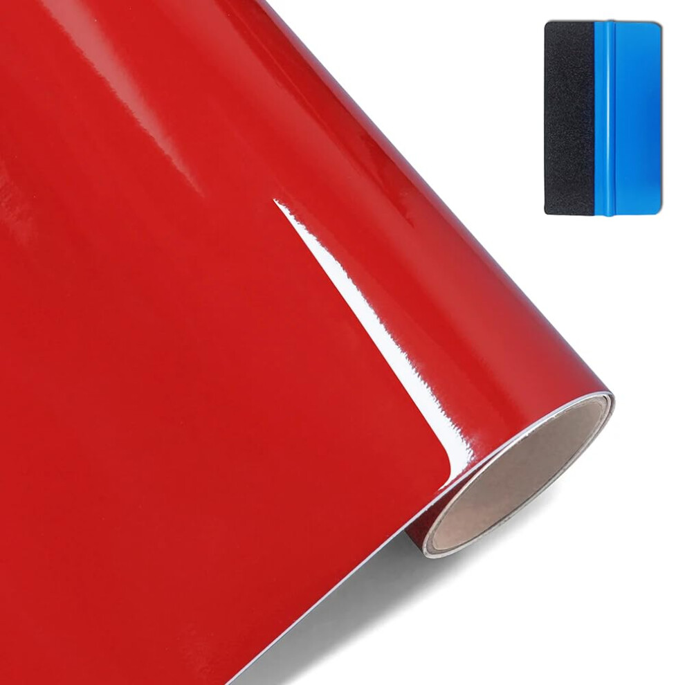 Newl High Gloss Vinyl Film Wrap Sticker Decal Diy Self Adhesive Air Release Bubble Outdoor Rated For Automotive Use (30Cm X 300Cm) Red 5051226216794