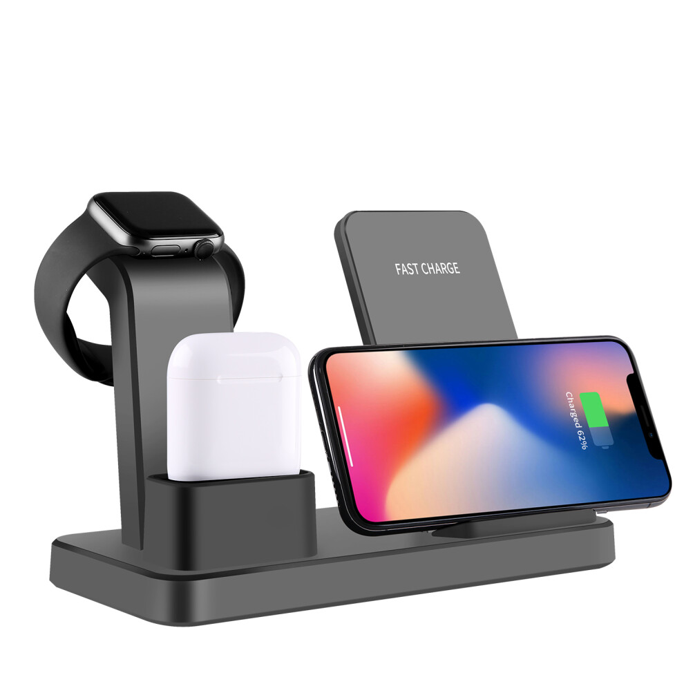 (Gray) 3 In 1 Wireless Qi Fast Charger Dock Stand For Apple Watch Airpods Iphone Gray 320997863984
