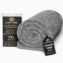 CAP-CEL Professional Car Drying Towel, XXL 90 x 60 cm, Premium 1400GSM,Twisted Loop Microfibre, Grey.Microfibre Towel for fast streak-free drying and