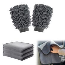 Quorlis Car Cleaning Kit - 5Pcs Car Washing Kit with 3 Microfibre Cleaning Cloths & 2 Wash Mitt, Dual-Sided 600GSM Dry Towels for Auto Care,