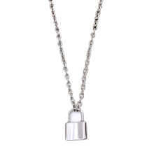 Stainless Steel Silver Color Padlock Pendant Necklace Rolo Cable Chain Necklace Collar Choker Necklace Femme Women Lock 45Cm
