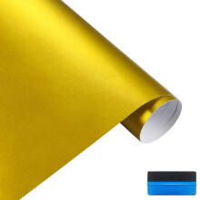 NewL Satin Brushed Stainless Steel Metallic Vinyl Wrap Film Matte Chrome Car Wrapping Foil Sticker Sheet for Car Laptop Furniture (Gold, 50cm x 150cm)