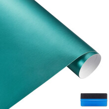 NewL Satin Brushed Stainless Steel Metallic Vinyl Wrap Film Matte Chrome Car Wrapping Foil Sticker Sheet for Car Laptop Furniture (Lake Blue, 150cm x