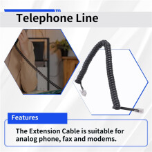 Replacement RJ9 4P4C Plug Coiled Stretchy Telephone Handsets Cable  Black