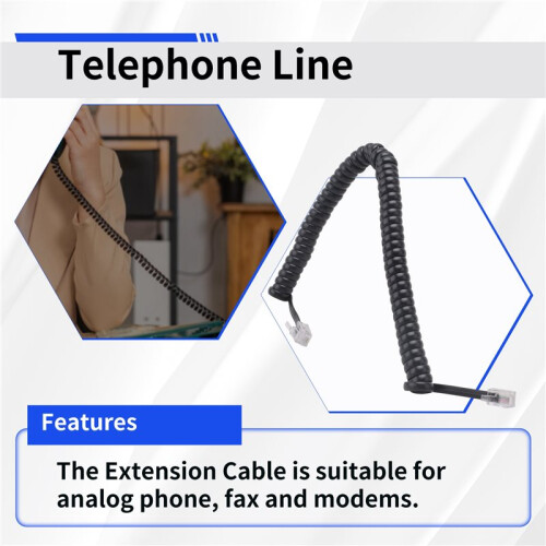Replacement RJ9 4P4C Plug Coiled Stretchy Telephone Handsets Cable  Black