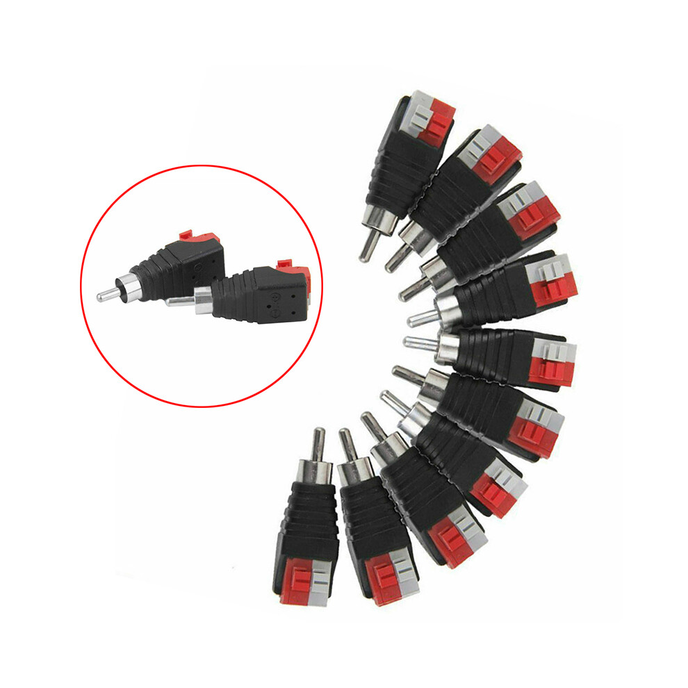 (Male) 10Pcs Speaker Av Wire Cable To Audio Rca Connector Adapter Jack Press Plug Cctv 110691417602