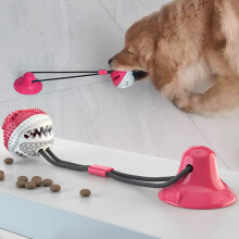 (Red white, A) Multifunction Pet Molar Bite Toys Dog Interactive Fun Toys with Suction Cup