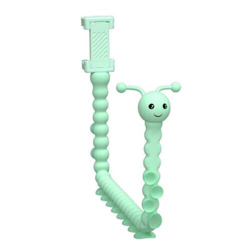 (green) Rubber Caterpillar Shaped Flexible Bendable Phone Holder Suction Cup Bracket