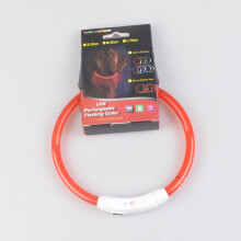 (Red) Waterproof USB charging LED dog collar night light collar pet safety collar
