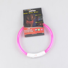 (pink) Waterproof USB charging LED dog collar night light collar pet safety collar