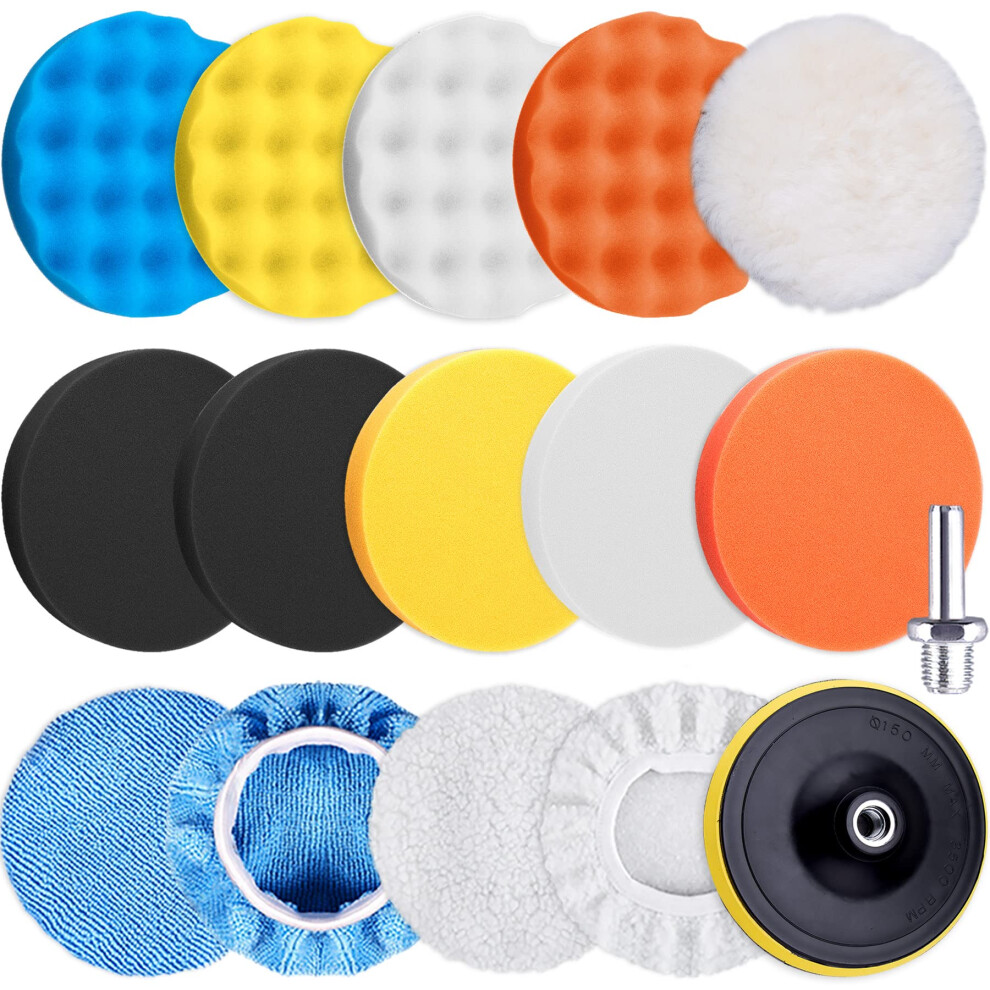 Siquk 16 Pieces Polishing Pads Kit 150Mm Buffing Pads Car Foam Wax Buffer Polisher Attachment For Drill, 6 Inch 5051226248801