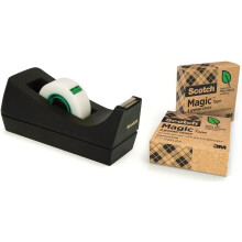 Scotch Magic Tape Dispenser - 100% Recycled Plastic Dispenser - Black - Includes 3 Rolls of Scotch Magic Invisible Tape A Greener Choice 19mm x 33m -