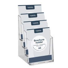 EUROPEL Tiered Brochure Holder Stand - Injection Multiple Stand - 4x DIN A5 - Transparent for Offices - Brochure Holder Portrait Format for Menus,