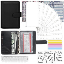 Mlife Ring Binder Set - 28pcs Leather Notebook Budget Binder with Clear Cash Envelopes,Budget Sheets and Label Stickers,Cash Organizer Money Saving